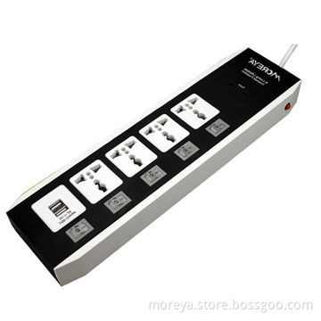 Power strip, universal standard, 5 individual socket outlets + 2 USB plugs, overload protectionNew